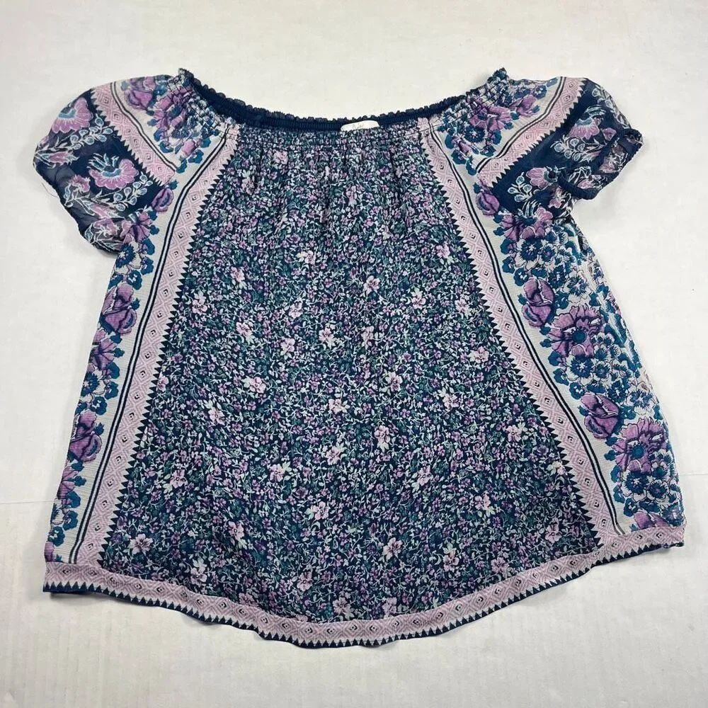 Joie Tinashe Silk Blouse Floral Off The Shoulder Top Boho Festival Artsy Shirt M